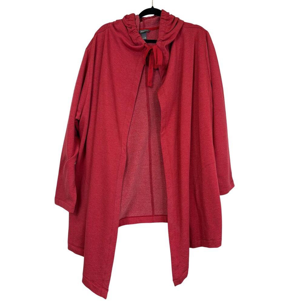 Eddie Bauer 3X Red Cotton Blend Open Front Hooded Fleece Duster Jacket